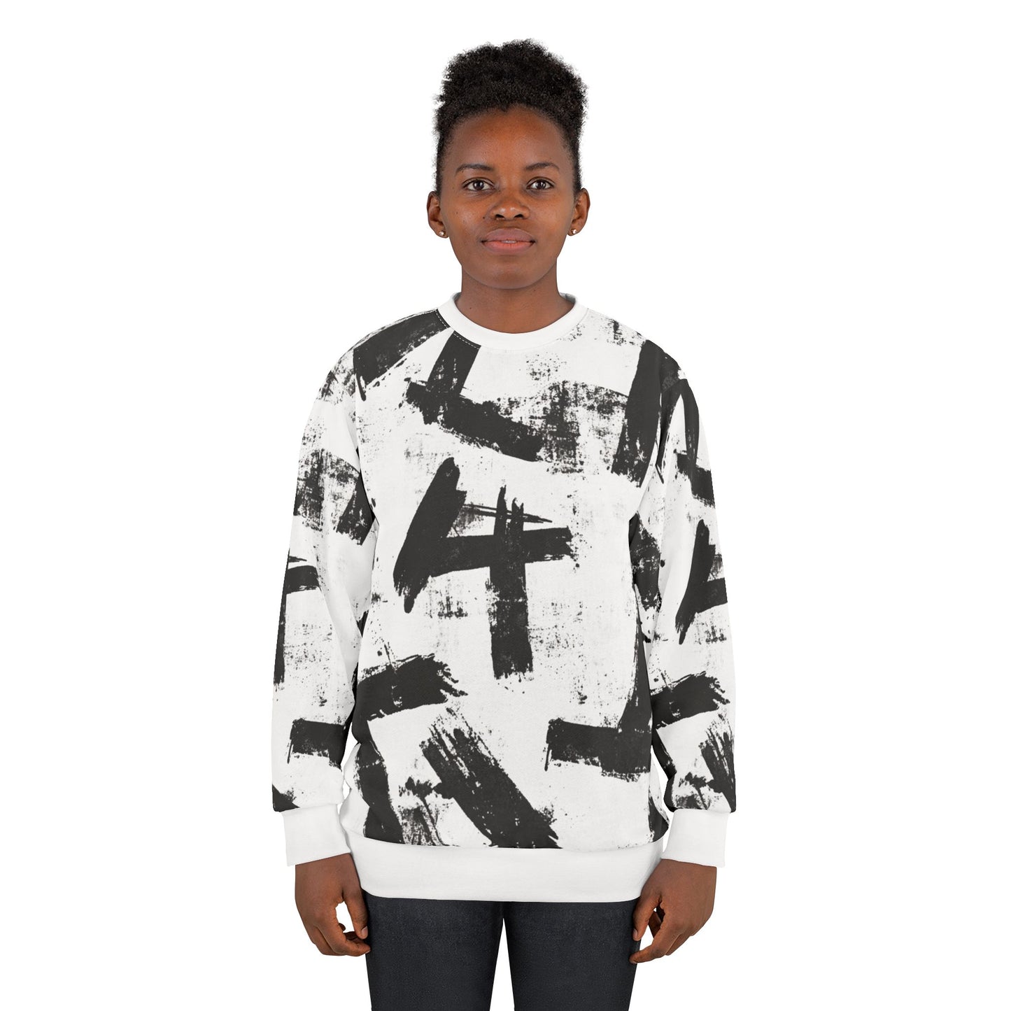 Trendy Unisex Sweatshirt with Bold Brushstroke Design