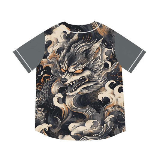 Men's Baseball Jersey with Neon Cipher Design and Wolf Artwork