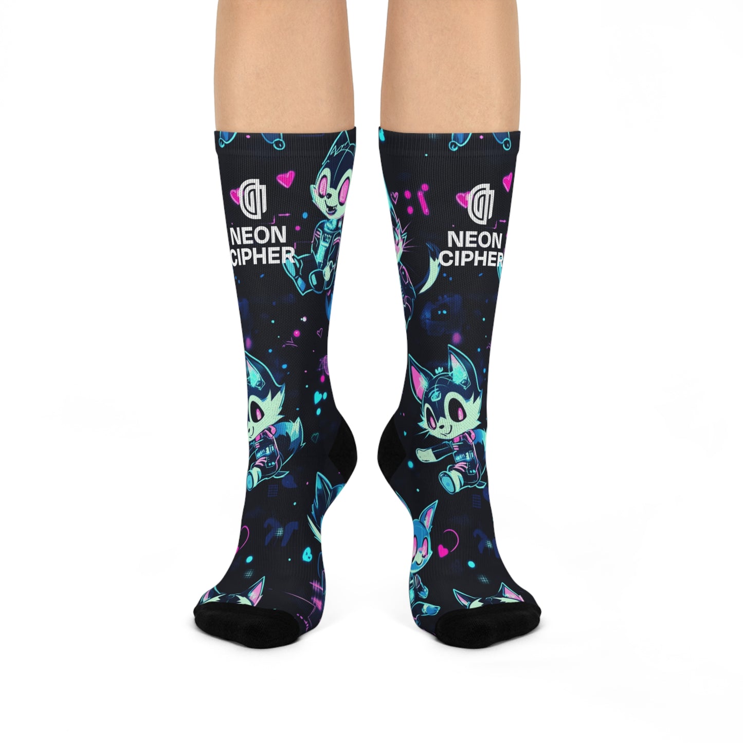 Neon Cipher Socks - Chibi Robotic Animals Crew Socks