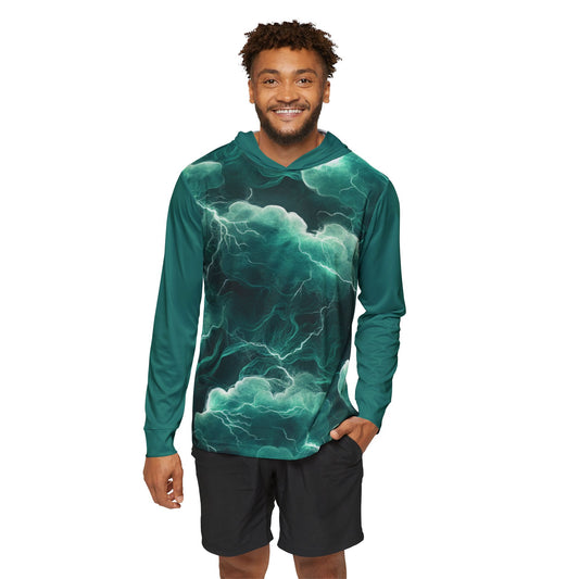 Sports Warmup Hoodie with Cloud-like Shapes and Lightning Arcs