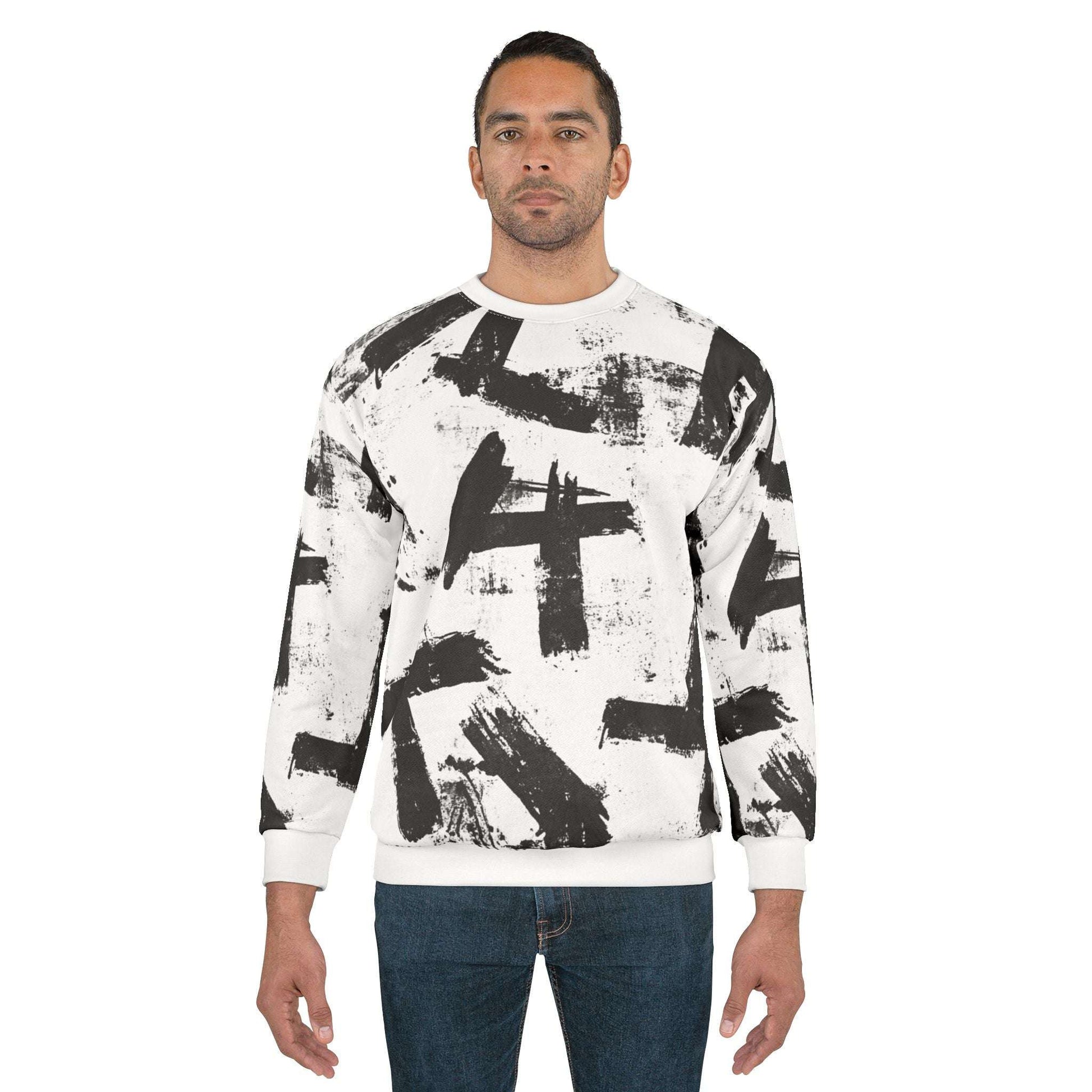 Trendy Unisex Sweatshirt with Bold Brushstroke Design