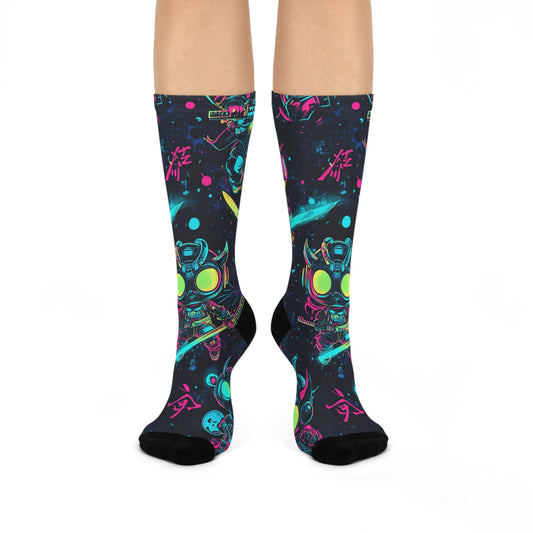 Cosmic Adventure Cushioned Crew Socks - Vibrant Anime Design