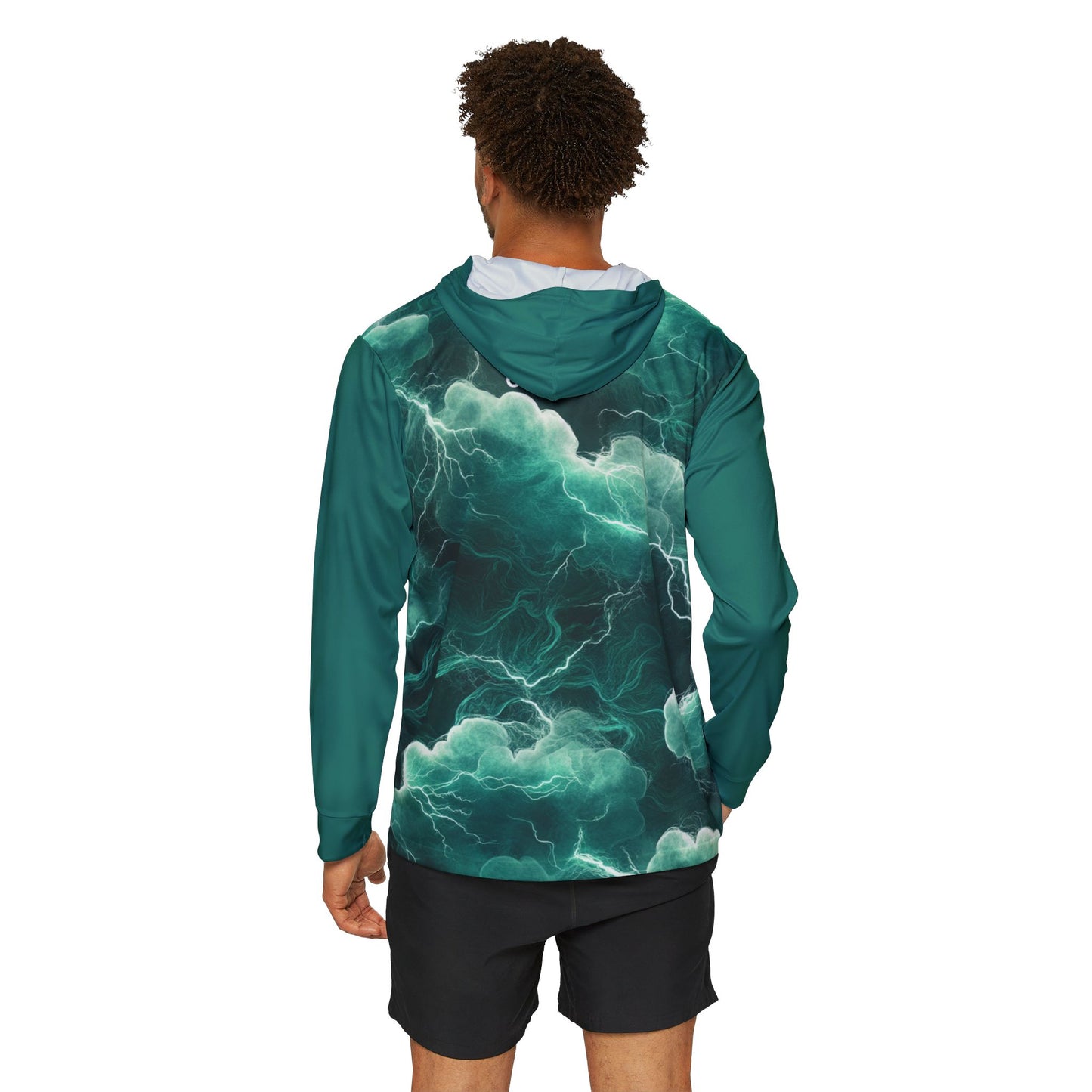 Sports Warmup Hoodie with Cloud-like Shapes and Lightning Arcs