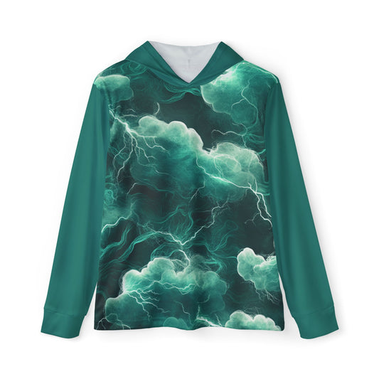 Sports Warmup Hoodie with Cloud-like Shapes and Lightning Arcs