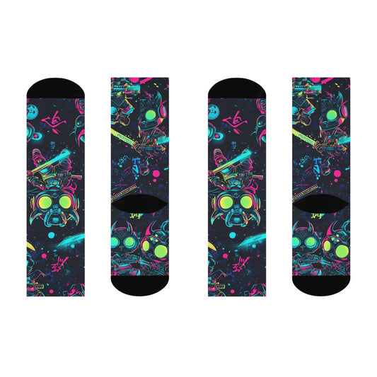 Cosmic Adventure Cushioned Crew Socks - Vibrant Anime Design